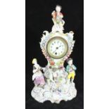 A 19th century German porcelain eight-day mantel clock in the rococo style, mounted with pastoral