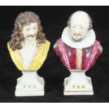 A pair of 19th century Paris porcelain busts of William Sheakspeare and French playwright, Actor and