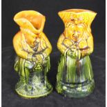 A pair of male and female Toper majolica Toby jugs by Sharpe Brothers & Co., circa 1880, in green