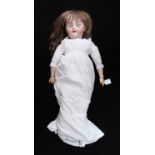 An Alt, Beck & Gottschalck doll with 11-piece articulated body, sleeping eyes, long brown hair,