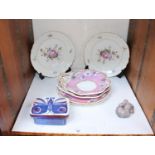SECTION 22. A pair of Royal Copenhagen 'Meissen' style plates, box and cover and recumbent bear,