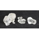 Three Chinese carved rock crystal figures comprising two various Fo Dogs and a recumbent deer, the