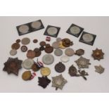 A small collection of assorted cap badges and medals etc. including a Nazi German 'National