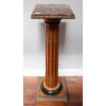 A satinwood, walnut and gilt-metal mounted torchere stand with square rouge marble top on fluted