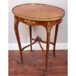 A late 19th century French oval kingwood and floral marquetry oval occasional table, with gilt