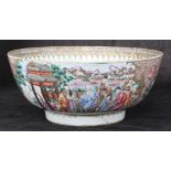 A late 18th / early 19th Chinese porcelain punch bowl finely painted reserves in Famille Rose