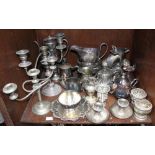 SECTION 47. Silver-plated wares including a pair of squat candlesticks with attached drip pans,