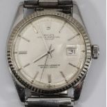 A gents stainless steel Rolex Datejust wristwatch, reference 1601, the silvered dial with applied
