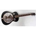 A Vintage resonator acoustic guitar in black lacquer with cream edging