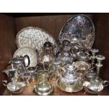 SECTION 39. Silver-plated wares including three various trays, tea, coffee, milk and sugar bowls,