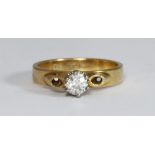 An 18ct yellow-gold solitaire diamond ring, Old-Cut diamond estimated 0.25 carats, six-claw set,