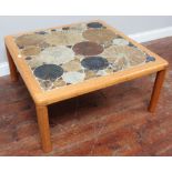 A Scandinavian square coffee table by Haslev, with circular ceramic tile inlay, approx. 87cm