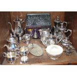 SECTION 48. Silver-plated wares including a cased set of four goblets, three various tea, milk and