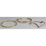 A 9ct gold bangle, 'mum' torque bangle and un-engraved ID bracelet, 18.7g (3)