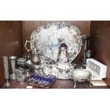 SECTION 45. Silver-plated wares including a large twin-handled tray with shaped rim, a four-piece