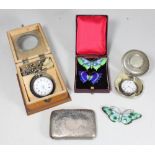 A small collection of assorted silver items including a cigarette case, two open-faced pocket