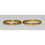 A 22ct gold wedding ring of polygonal form, size P, together with another 22ct gold wedding ring,