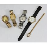 Two early 20th century gold-cased watches together with three modern gents watches