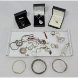 A quantity of silver jewellery including a pair of amber earrings, fine silver necklace with ruby