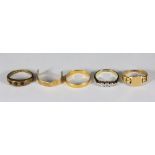 A 22ct gold wedding band, gross weight approximately 1.7g, together with three various 18ct gold