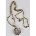 A 9ct gold necklace with double-sided 2.5cm diam pendant, chain length 24", gross weight 16.9g