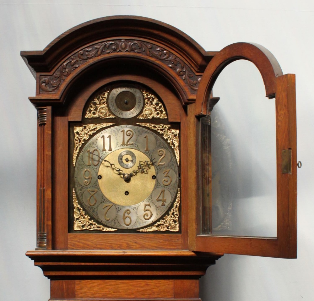 An Edwardian oak longcase clock, with 8-day striking and chiming movement (Westminster, - Bild 3 aus 3
