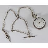 A George III silver pocket watch, the white enamel dial with Arabic numerals denoting hours, the