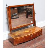 A 19th century inlaid mahogany platform toilet mirror, the rectangular mirror above a platform