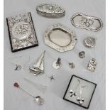 A quantity of silver and white metal trinkets including a Reynolds Angels pin dish, Birmingham,