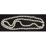 A double strand cultured pearl choker necklace with 9ct white gold clasp