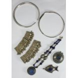 Three silver necklaces including an Afghan style lapis lazuli and white metal necklace with heavy