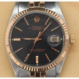 A gents Everose Rolesor automatic Rolex Oyster Perpetual Datejust wristwatch, model 1601, c.1973,