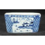 A Derby porcelain blue and white butter tub of elongated octagonal form, c1760, decorated with