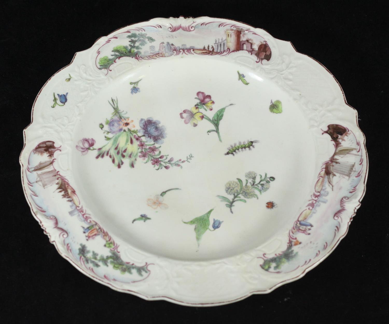 A Chelsea 'Warren Hastings' type Red Anchor period dessert plate, moulded in relief in the rococo