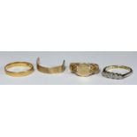 A 22ct gold wedding band, gross weight approximately 1.7g, together with two various 18ct gold rings