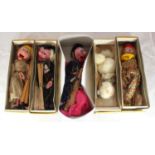 Five Pelham puppets including a clown, Policeman, School Master, Poodle and an old lady (4 in