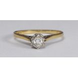 An 18ct gold solitaire diamond ring, estimate 0.15 carats, weighing 1.6 grams. Ring size M