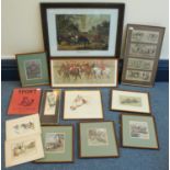 Nine framed prints, all of equestrian interest, largest measures 31 x 46cm, together with two