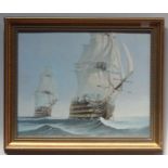 Brian Stone (20th century) Seascape study with HMS Victory, signed, oil on board, in gilt frame,