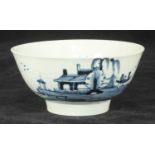 A rare Richard Chaffers Liverpool phosphatic type porcelain bowl, c1755, decorated in underglaze