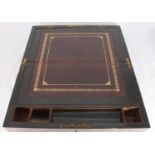 A 19th century brass-bound burr-walnut writing slope, the top enclosing a fitted interior with