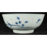 An 18th century Worcester porcelain punch bowl, painted in underglaze blue with three quails, a