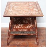 An early 20th century Chinese hardwood and bone-inlaid occasional table, of square section with