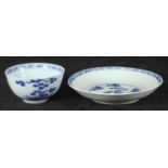 A William Ball Liverpool Porcelain tea bowl and matching saucer, decorated with pine trees and