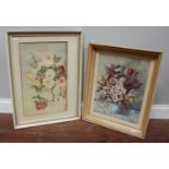 Two floral still life studies, one an oil on canvas by Mary Kennard, 44 x 36cm, the other an