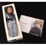 A Sasha 301 Gregor Dark Jeans doll in blue jumper, jeans and black sandals, with wrist tag, original