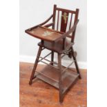 A Victorian stained mahogany nursing chair with floral upholstery, together with a child's