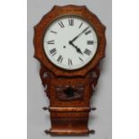 A 19th century drop-dial wall clock, the walnut case with parquetry banding and foliate marquetry,