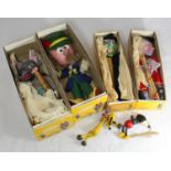 Four Pelham puppets including Wolf, Mr Rusty, Wicked Witch & Wizard, all boxed, together with a