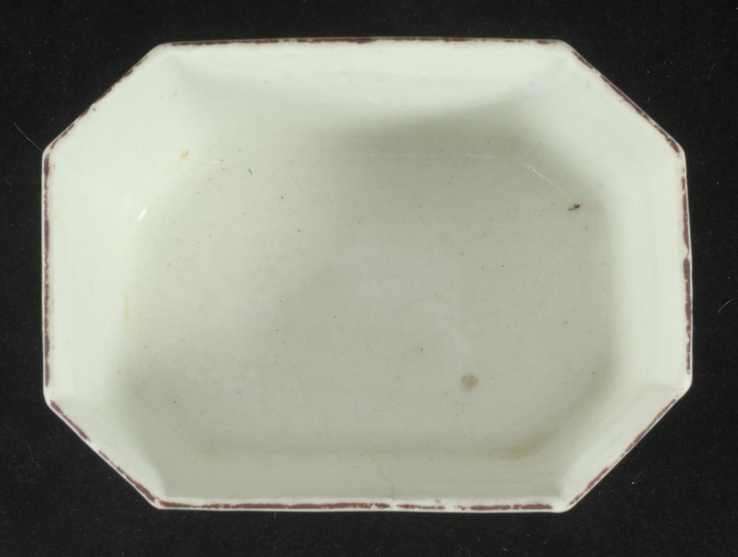 A Derby porcelain blue and white butter tub of elongated octagonal form, c1760, decorated with - Image 3 of 4